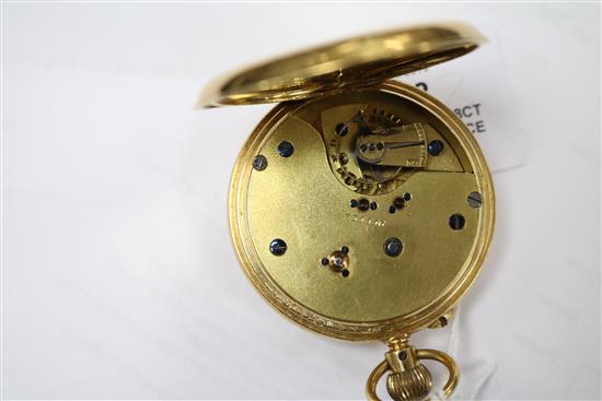 A George V 18ct gold open face keyless pocket watch with Roman dial.